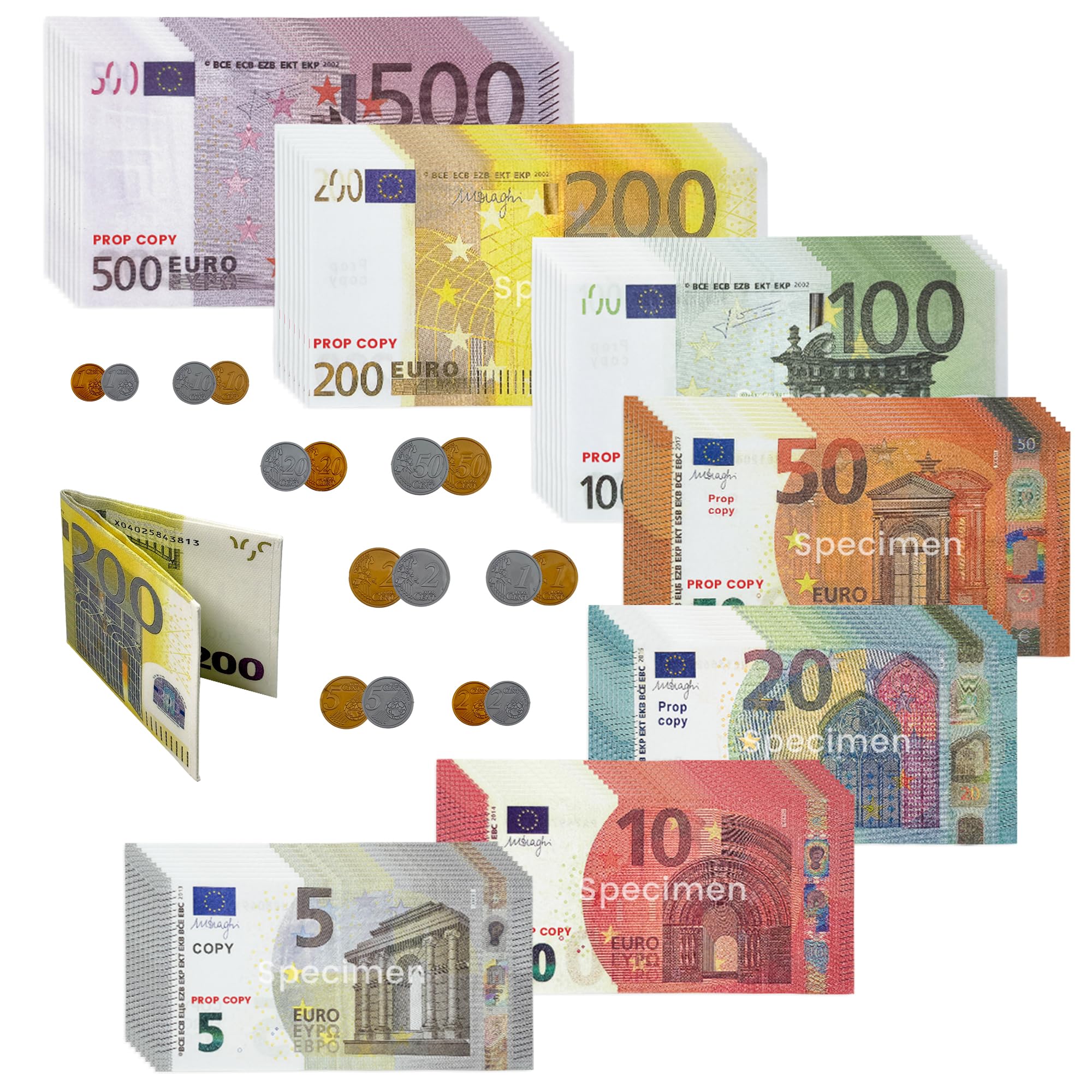Spielgeld Euro 277 Stück + Fake Geld mit Portemonnaie + Rollenspiel-Kaufmannsladen-Zubehör
