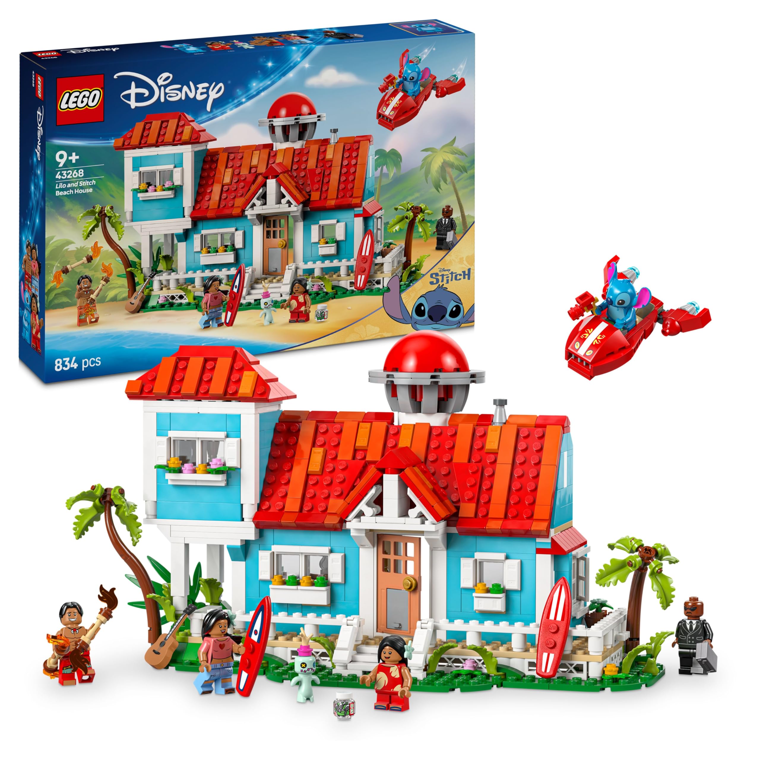 LEGO Strandhaus aus „Lilo und Stitch“ - Spielzeug mit 6 Zimmern, Dachterrasse & Raumschiff - Geburtstagsgeschenk für Mäd