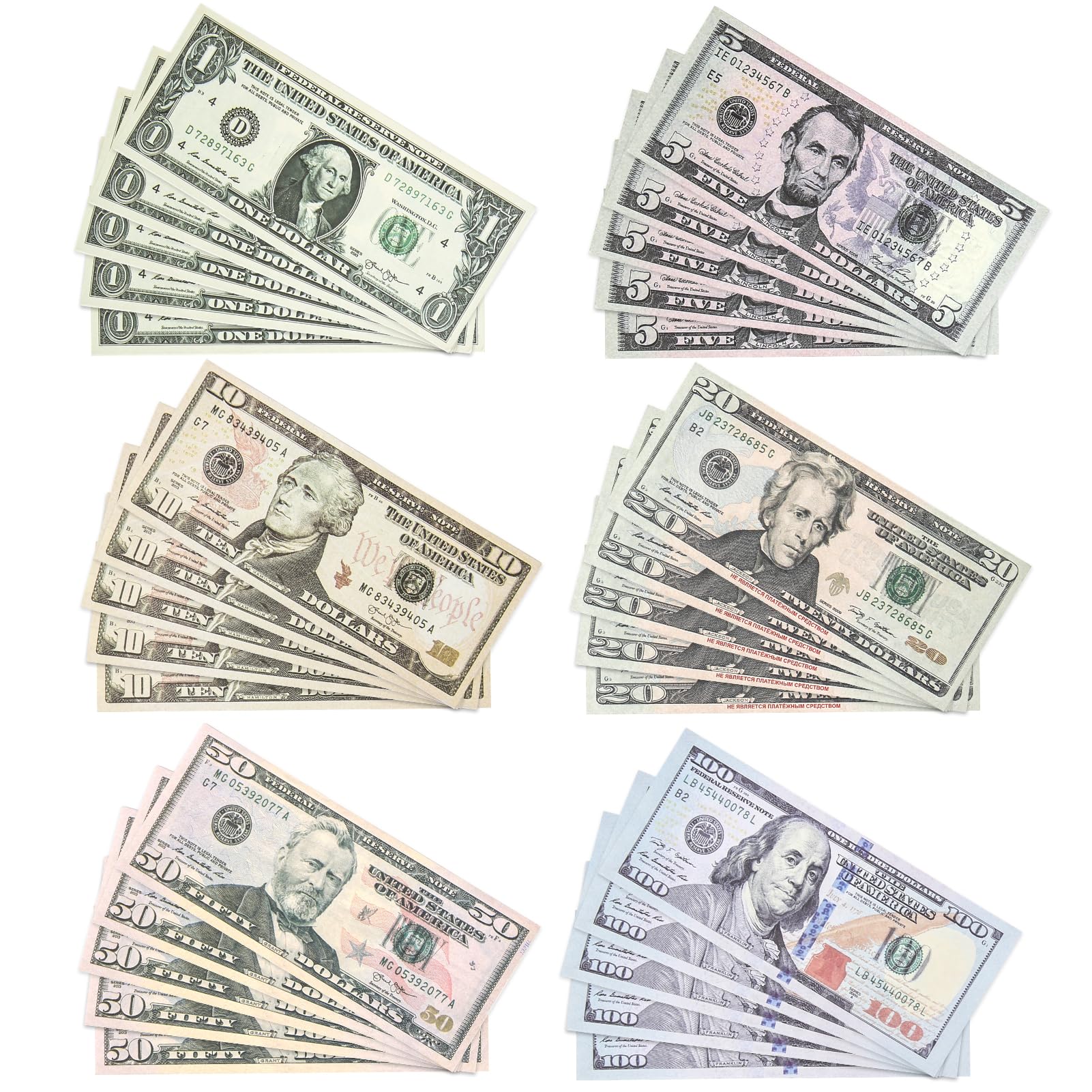 150 Blätter Copy Money Spielgeld Dollar Scheine, Perfect für Film- und Prop-Aufnahmen, Hollywood-Qualität (25 x 1$,10$,2